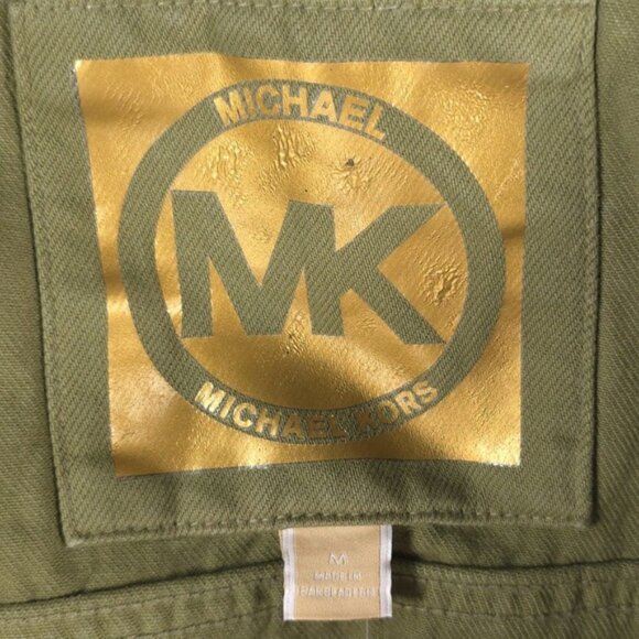 NWT‎ MICHAEL KORS Crop Button Denim Jacket Smoky Olive Gold Details MEDIUM & LG - Picture 4 of 11